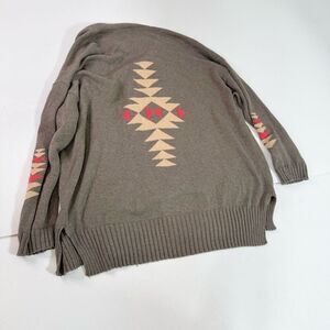 27 Miles Malibu Sweater Womens Small Brown Open Front Knit Aztec Shawl Collar